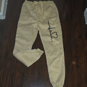 Tan Sweatpants with Black Print